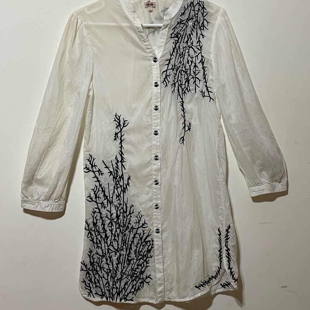 KENZO long white silk shirt L 12-14 vintage Balenciaga - Picture 9 of 12